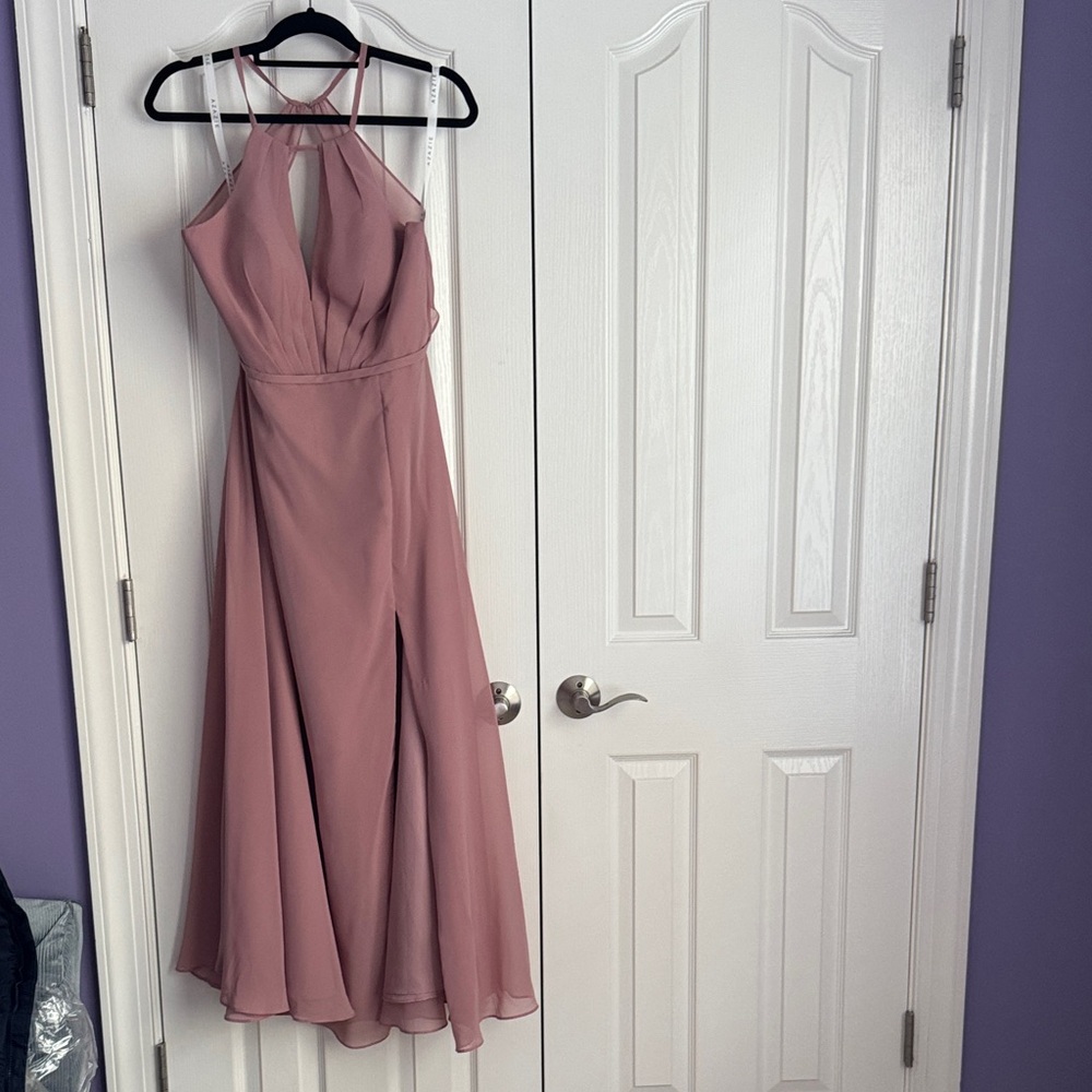 Azazie Dusty Rose Backless Halter Dress